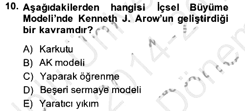 İktisadi Büyüme 2014-2015 Dönem Sonu Sınavı - 10. soru