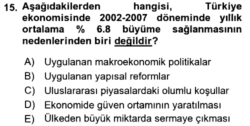 İktisadi Büyüme 2015-2016 Dönem Sonu Sınavı - 15. soru