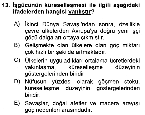 İktisadi Büyüme 2018-2019 Dönem Sonu Sınavı - 13. soru