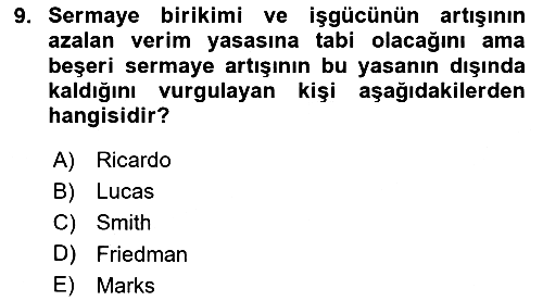 İktisadi Büyüme 2024-2025 Dönem Sonu Sınavı - 9. soru