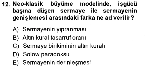 İktisadi Büyüme 2013-2014 Tek Ders Sınavı - 12. soru