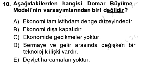 İktisadi Büyüme 2014-2015 Tek Ders Sınavı - 10. soru