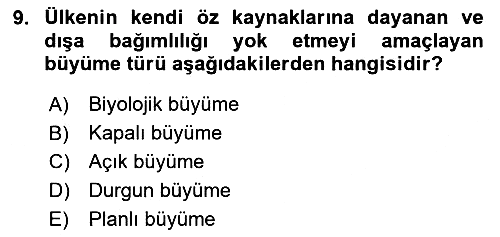 İktisadi Büyüme 2020-2021 Yaz Okulu Sınavı - 9. soru