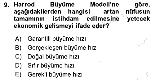 İktisadi Büyüme 2023-2024 Yaz Okulu Sınavı - 9. soru