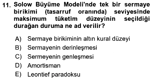 İktisadi Büyüme 2025-2026 Yaz Okulu Sınavı - 11. soru