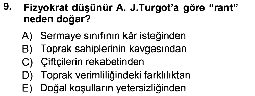 İktisadi Düşünceler Tarihi 2013-2014 Ara Sınav - 9. soru