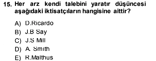 İktisadi Düşünceler Tarihi 2013-2014 Ara Sınav - 15. soru