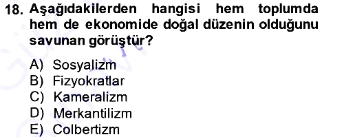 İktisadi Düşünceler Tarihi 2014-2015 Ara Sınav - 18. soru