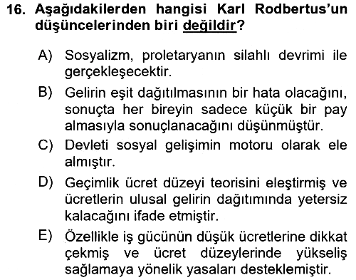 İktisadi Düşünceler Tarihi 2015-2016 Ara Sınav - 16. soru