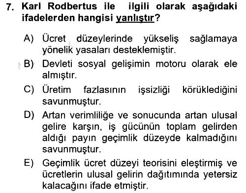 İktisadi Düşünceler Tarihi 2016-2017 Ara Sınav - 7. soru
