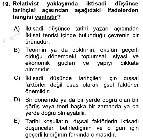 İktisadi Düşünceler Tarihi 2016-2017 Ara Sınav - 19. soru