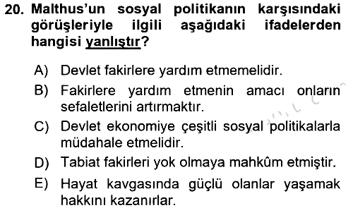 İktisadi Düşünceler Tarihi 2016-2017 Ara Sınav - 20. soru