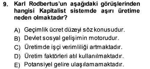 İktisadi Düşünceler Tarihi 2012-2013 Dönem Sonu Sınavı - 9. soru