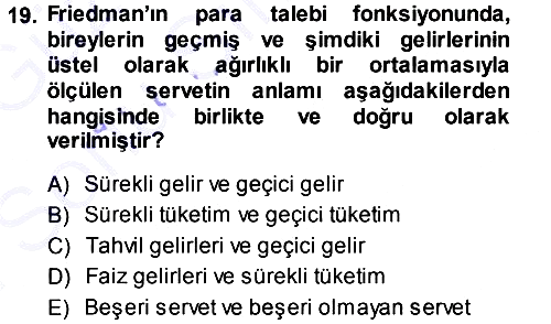 İktisadi Düşünceler Tarihi 2013-2014 Dönem Sonu Sınavı - 19. soru