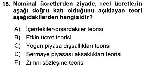 İktisadi Düşünceler Tarihi 2015-2016 Dönem Sonu Sınavı - 18. soru