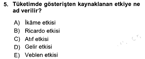 İktisadi Düşünceler Tarihi 2024-2025 Dönem Sonu Sınavı - 5. soru