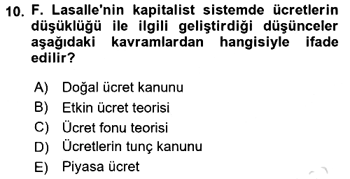 İktisadi Düşünceler Tarihi 2024-2025 Yaz Okulu Sınavı - 10. soru