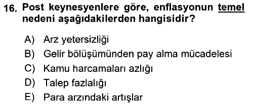 İktisadi Düşünceler Tarihi 2024-2025 Yaz Okulu Sınavı - 16. soru