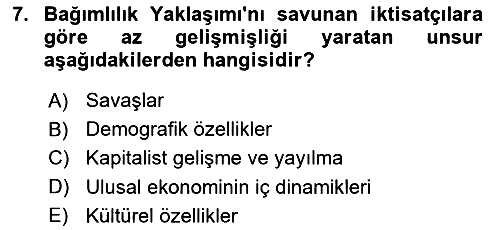 İktisadi Kalkınma 2018-2019 Ara Sınav - 7. soru