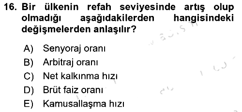 İktisadi Kalkınma 2019-2020 Ara Sınav - 16. soru
