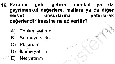 İktisadi Kalkınma 2015-2016 Dönem Sonu Sınavı - 16. soru