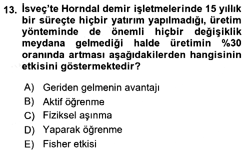 İktisadi Kalkınma 2017-2018 Dönem Sonu Sınavı - 13. soru