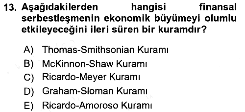 İktisadi Kalkınma 2018-2019 Dönem Sonu Sınavı - 13. soru