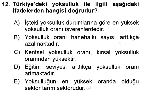 İktisadi Kalkınma 2024-2025 Dönem Sonu Sınavı - 12. soru