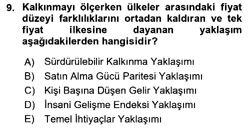 İktisadi Kalkınma 2018-2019 Yaz Okulu Sınavı - 9. soru