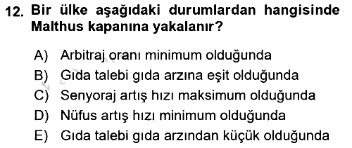 İktisadi Kalkınma 2022-2023 Yaz Okulu Sınavı - 12. soru