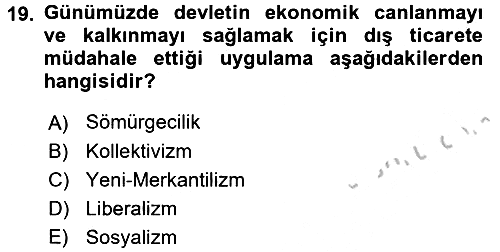 İktisat Tarihi 2016-2017 3 Ders Sınavı - 19. soru