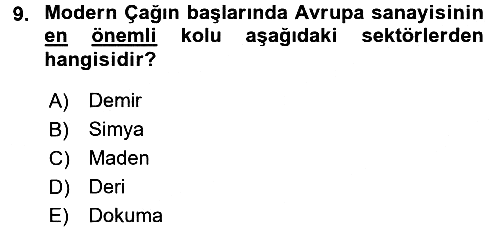 İktisat Tarihi 2017-2018 3 Ders Sınavı - 9. soru
