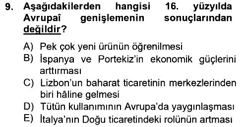 İktisat Tarihi 2012-2013 Ara Sınav - 9. soru