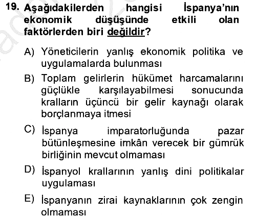 İktisat Tarihi 2013-2014 Ara Sınav - 19. soru