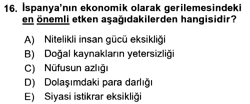 İktisat Tarihi 2016-2017 Ara Sınav - 16. soru