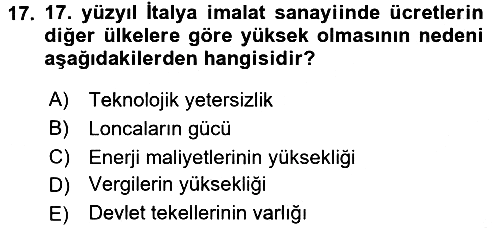 İktisat Tarihi 2016-2017 Ara Sınav - 17. soru