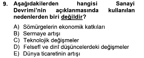 İktisat Tarihi 2012-2013 Dönem Sonu Sınavı - 9. soru