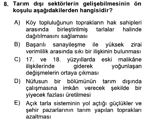 İktisat Tarihi 2017-2018 Dönem Sonu Sınavı - 8. soru