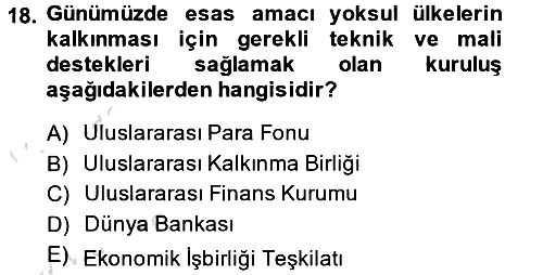 İktisat Tarihi 2013-2014 Tek Ders Sınavı - 18. soru