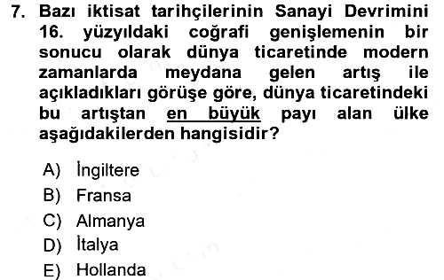 İktisat Tarihi 2015-2016 Tek Ders Sınavı - 7. soru