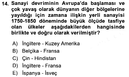 İktisat Tarihi 2015-2016 Tek Ders Sınavı - 14. soru