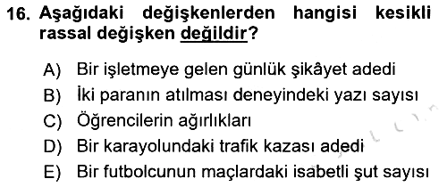 İstatistik 1 2018-2019 3 Ders Sınavı - 16. soru