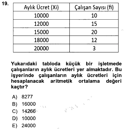 İstatistik 1 2023-2024 Ara Sınav - 19. soru