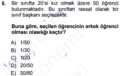 İstatistik 1 2012-2013 Dönem Sonu Sınavı - 5. soru