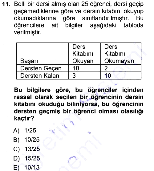 İstatistik 1 2012-2013 Dönem Sonu Sınavı - 11. soru