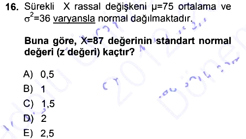 İstatistik 1 2012-2013 Dönem Sonu Sınavı - 16. soru