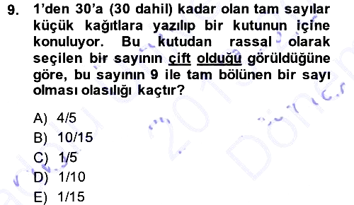 İstatistik 1 2013-2014 Dönem Sonu Sınavı - 9. soru