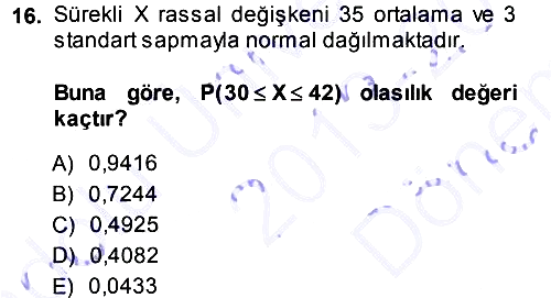 İstatistik 1 2013-2014 Dönem Sonu Sınavı - 16. soru