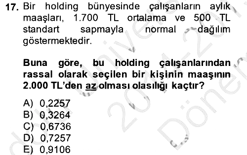 İstatistik 1 2014-2015 Dönem Sonu Sınavı - 17. soru