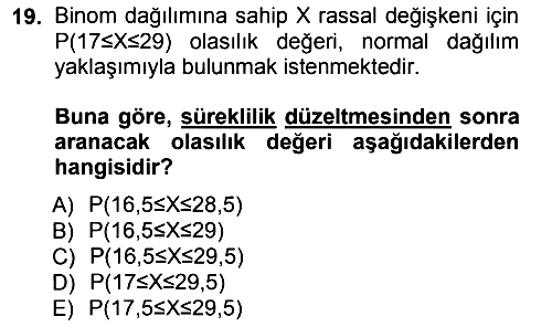 İstatistik 1 2014-2015 Tek Ders Sınavı - 19. soru